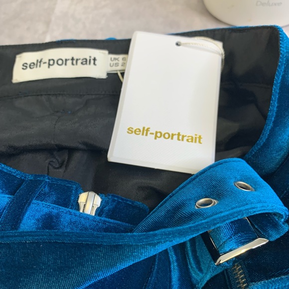NWT SELF-PORTRAIT Velvet Peacock Blue Double Zip Shorts size 2 - Picture 10 of 15